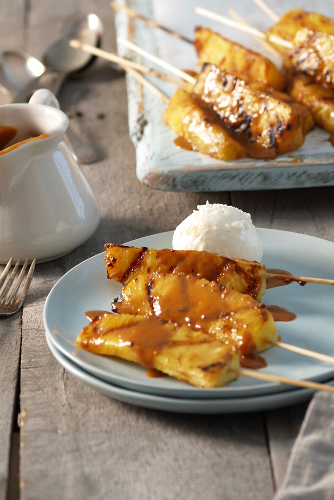 Grilled Pineapple Dessert Skewers With Rum Caramel Sauce Recipe